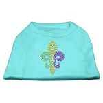 Mardi Gras Fleur De Lis Rhinestone Dog Shirt Aqua Lg