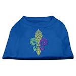 Mardi Gras Fleur De Lis Rhinestone Dog Shirt Blue Lg