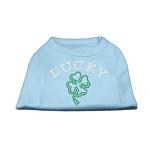 Four Leaf Clover Outline Rhinestone Shirts Baby Blue L