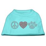 Peace Love and Paw Rhinestone Shirt Aqua L