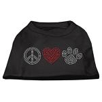 Peace Love and Paw Rhinestone Shirt Black L