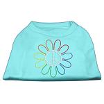 Rhinestone Rainbow Flower Peace Sign Shirts Aqua L