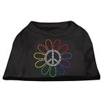 Rhinestone Rainbow Flower Peace Sign Shirts Black L