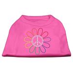 Rhinestone Rainbow Flower Peace Sign Shirts Bright Pink L