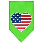 American Flag Heart Screen Print Bandana Lime Green Large
