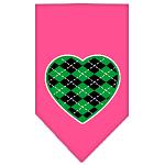 Argyle Heart Green Screen Print Bandana Bright Pink Large