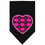 Argyle Heart Pink Screen Print Bandana Black Large