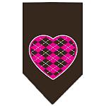Argyle Heart Pink Screen Print Bandana Cocoa Large