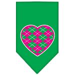 Argyle Heart Pink Screen Print Bandana Emerald Green Large