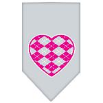 Argyle Heart Pink Screen Print Bandana Grey Large