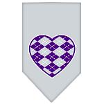 Argyle Heart Purple Screen Print Bandana Grey Large
