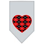 Argyle Heart Red Screen Print Bandana Grey Large
