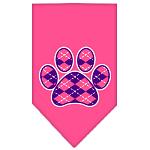 Argyle Paw Purple Screen Print Bandana Bright Pink Large