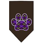 Argyle Paw Purple Screen Print Bandana Cocoa Large