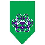 Argyle Paw Purple Screen Print Bandana Emerald Green Large