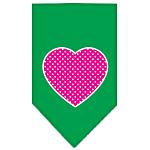 Pink Swiss Dot Heart Screen Print Bandana Emerald Green Large