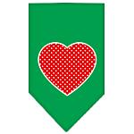 Red Swiss Dot Heart Screen Print Bandana Emerald Green Large
