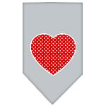 Red Swiss Dot Heart Screen Print Bandana Grey Large