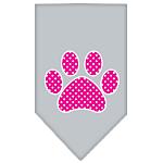 Pink Swiss Dot Paw Screen Print Bandana Grey Large
