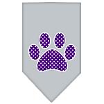 Purple Swiss Dot Paw Screen Print Bandana Grey Large