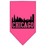 Chicago Skyline Screen Print Bandana Bright Pink Large