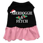 Aberdoggie Christmas Screen Print Dress Black with Pink Lg