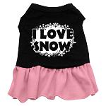 I Love Snow Screen Print Dress Black with Pink Lg