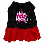 Scribble Happy Holidays Screen Print Dress Black with Red Lg