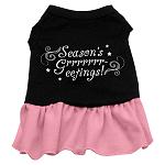 Seasons Greetings Screen Print Dress Black with Pink Lg