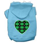 Argyle Heart Green Screen Print Pet Hoodies Baby Blue Size Lg