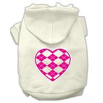 Argyle Heart Pink Screen Print Pet Hoodies Cream Size L