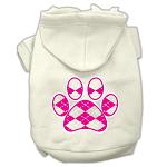 Argyle Paw Pink Screen Print Pet Hoodies Cream Size L