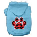 Argyle Paw Red Screen Print Pet Hoodies Baby Blue Size Lg