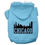 Chicago Skyline Screen Print Pet Hoodies Baby Blue Size Lg