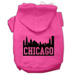 Chicago Skyline Screen Print Pet Hoodies Bright Pink Size Lg