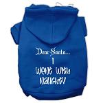 Dear Santa I Went with Naughty Screen Print Pet Hoodies Blue Size Lg