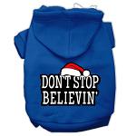 Don't Stop Believin' Screenprint Pet Hoodies Blue Size L