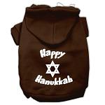 Happy Hanukkah Screen Print Pet Hoodies Brown Size Lg