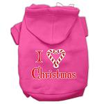 I Heart Christmas Screen Print Pet Hoodies Bright Pink Size Lg