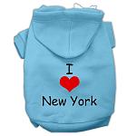 I Love New York Screen Print Pet Hoodies Baby Blue Size Lg