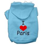 I Love Paris Screen Print Pet Hoodies Baby Blue Size Lg