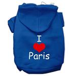 I Love Paris Screen Print Pet Hoodies Blue Size Lg