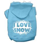 I Love Snow Screenprint Pet Hoodies Baby Blue Size L