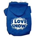 I Love Snow Screenprint Pet Hoodies Blue Size Lg