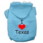 I Love Texas Screen Print Pet Hoodies Baby Blue Size Lg