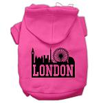 London Skyline Screen Print Pet Hoodies Bright Pink Size Lg