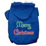 Merry Christmas Screen Print Pet Hoodies Blue Size Lg