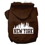 New York Skyline Screen Print Pet Hoodies Brown Size Lg