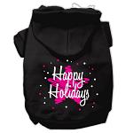 Scribble Happy Holidays Screenprint Pet Hoodies Black Size L