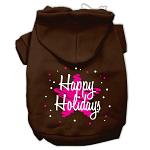 Scribble Happy Holidays Screenprint Pet Hoodies Brown Size L